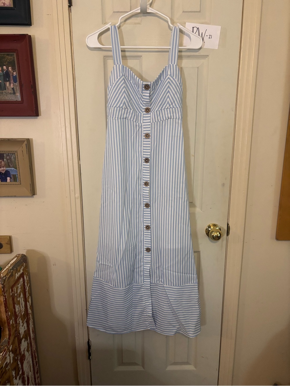 Blu Pepper Blue and White Striped Maxi Dress with Button Front